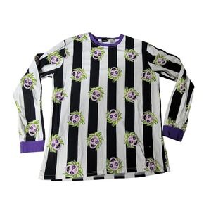 Cakeworthy‎ Beetlejuice Striped Long Sleeve Graphic Shirt Mens Large Purple Trim